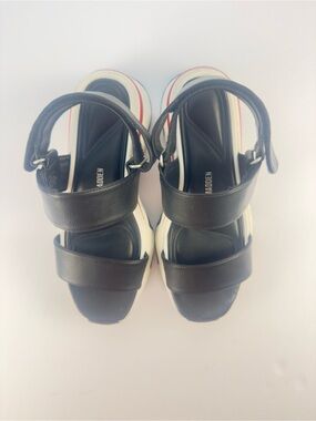Steve Madden Black Platform Sport Sandals with White and Red Accents